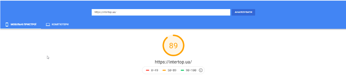 Детализация отчёта Google PageSpeed для intertop.ua