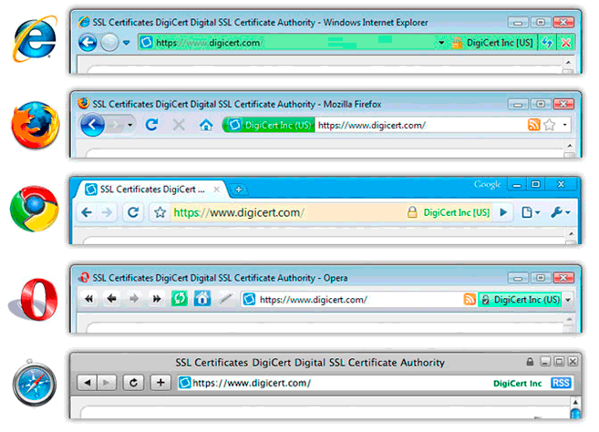 Browser address bar with the company name highlighted in green — the sign of an SSL certificate with extended validation